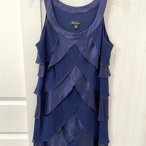 S. L. Fashions Navy Beaded/Chiffon/Satin Tiered Cocktail Dress sz 10